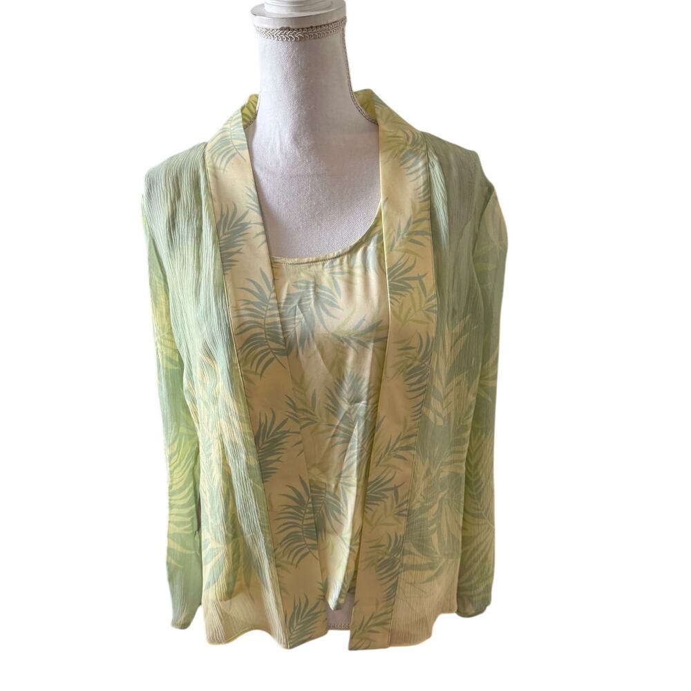 Tommy Bahama Silk Tank & Open Front Top Yellow Tropical Print L
